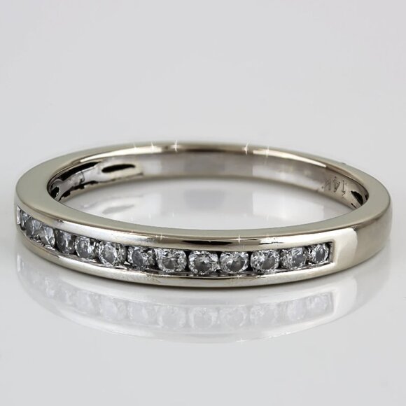 14K White Gold Diamond Wedding Band Anniversary Stackable Bridal Vintage Ring - Picture 3 of 7